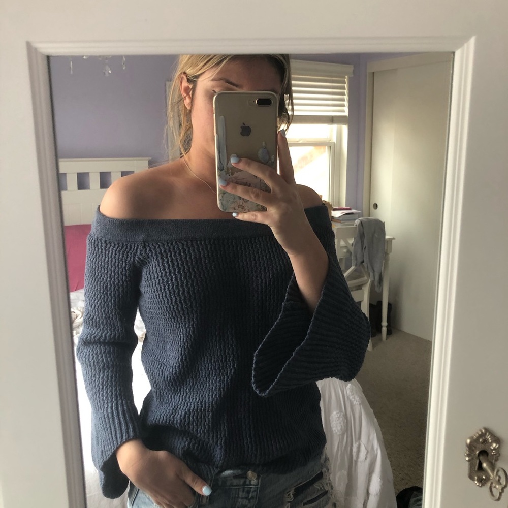 Off the shoulder sweater with bell sleeves